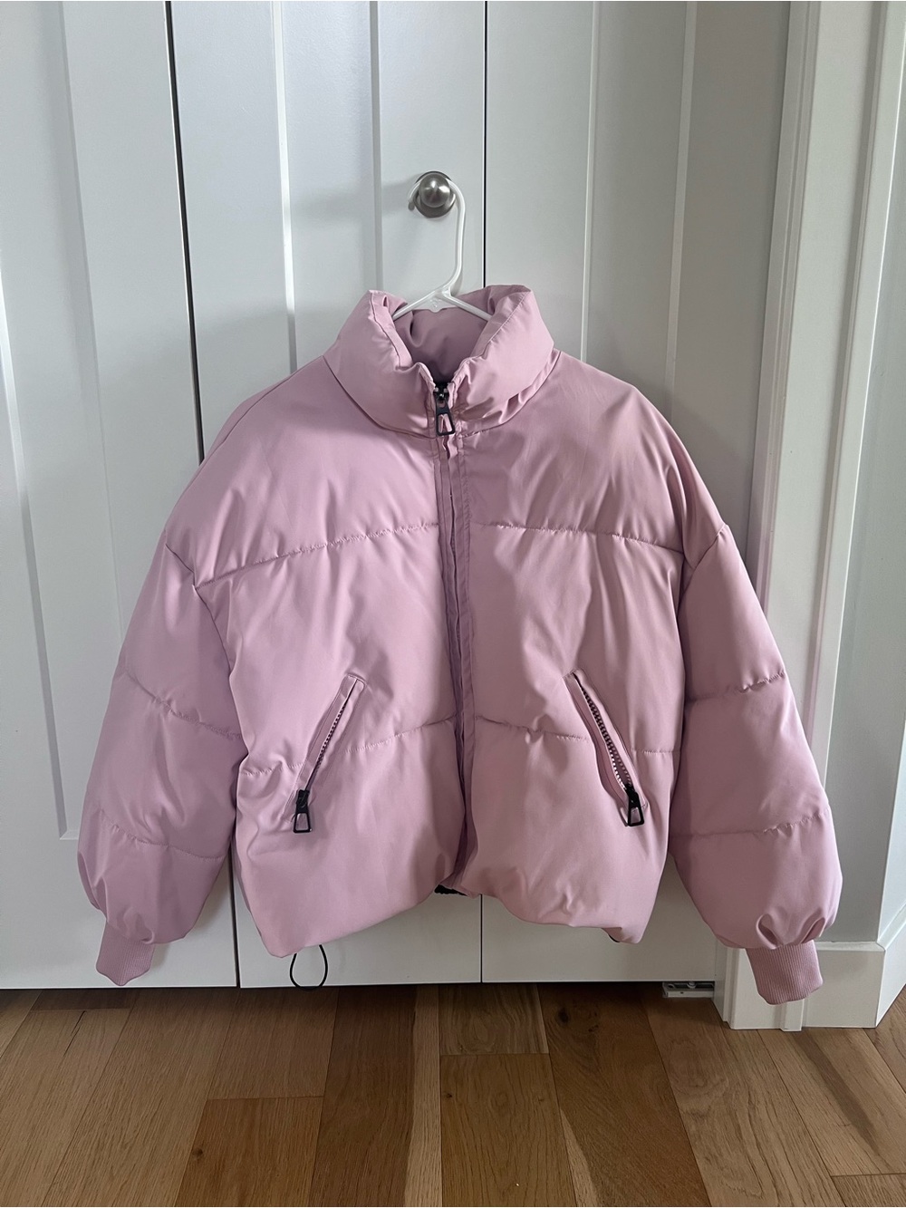 Cropped Pastel Pink Puffer Jacket
